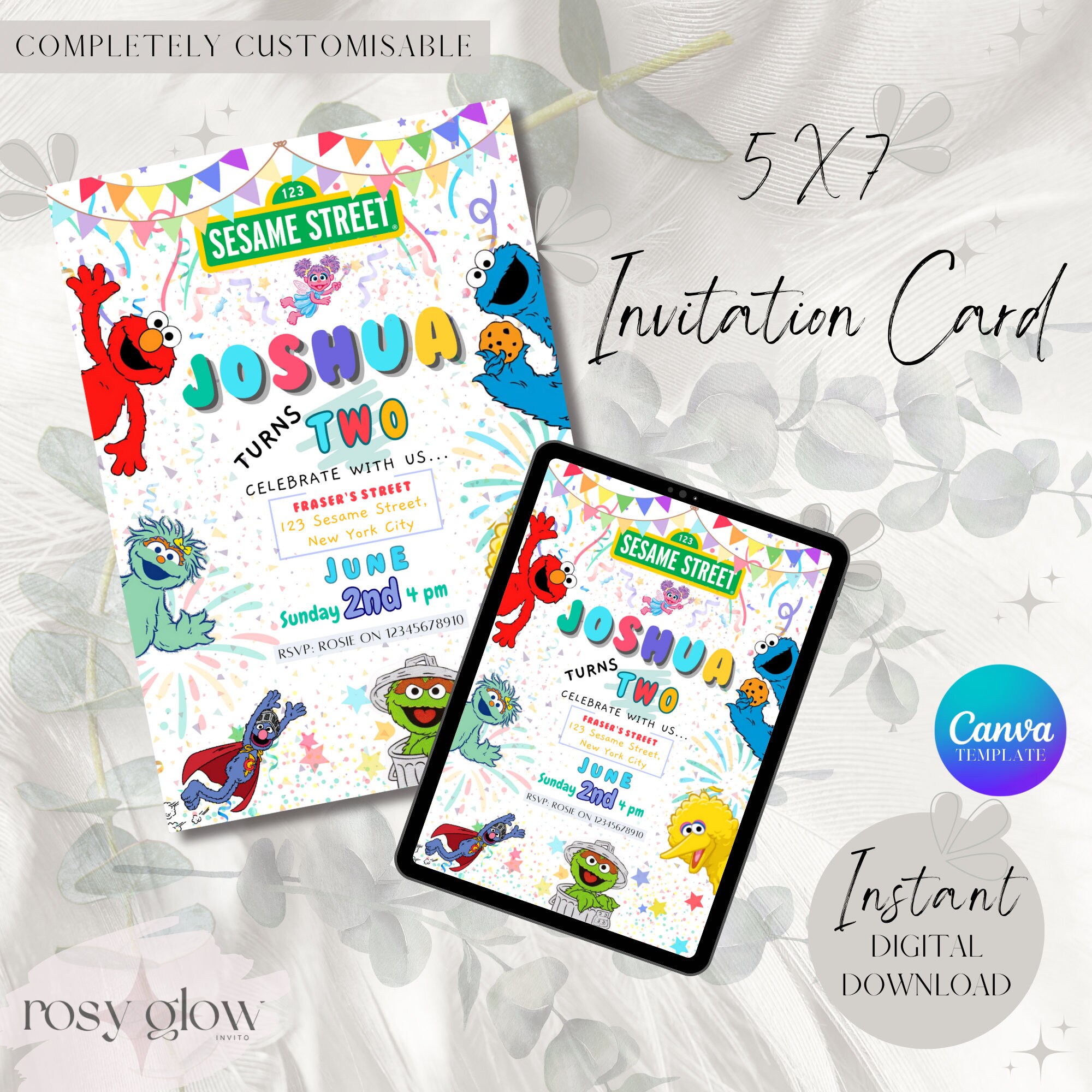 Sesame Street Invitation, Elmo Invitation, Printable, Editable Instant ...