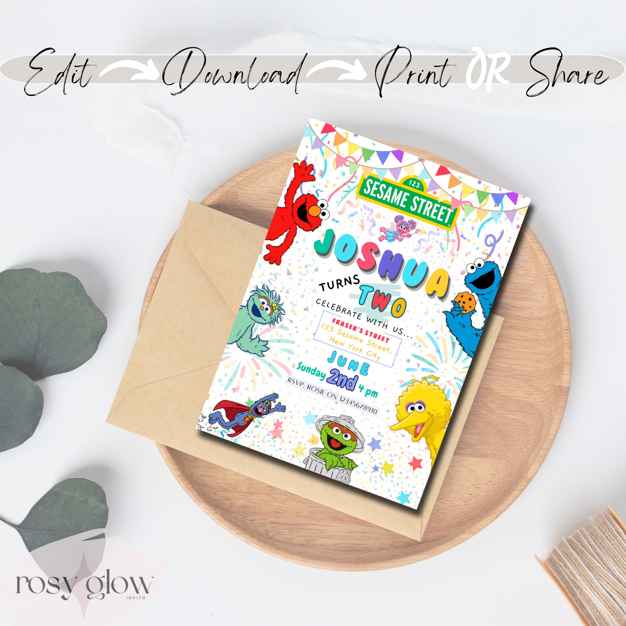 Sesame Street Invitation, Elmo Invitation, Printable, Editable Instant ...