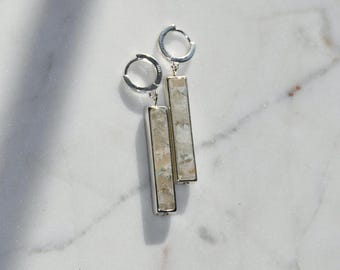 Handmade Silber Eingerahmt Ton Anhänger Ohrringe | Sterling Silber S925 Brisuren | Individuell und Einzigartig | Polymer Clay Marmor Effekt