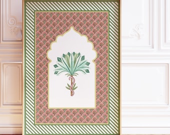 Indian Boho Wall Art – Mughal Garden Tree Print, Vintage Geometric Pattern, Colorful South Asian Home Decor, Traditional Indian Art Print