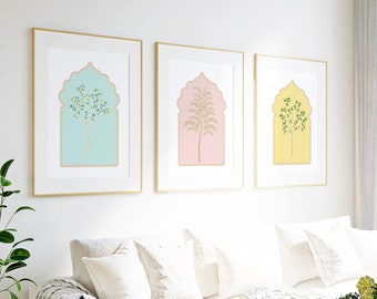 Set of 3  Colourful Indian Floral Prints, Indian Wall Art Set of 2, Floral Prints, Indian Painting, Printable, Desi Wall Art Print Poster