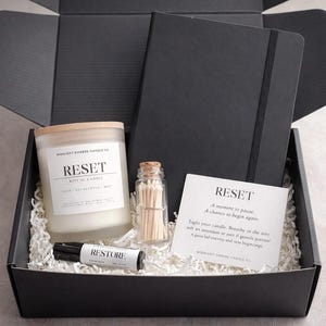 Reset Ritual Gift Box - Candle, Personalized Journal & Lavender Body Oil | New Year Reset Self Care Gift, Intention Setting Box