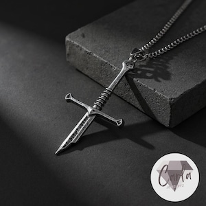 Punk Sword Gothic Silver Broken Sword Cross Necklace, Punk Hip Hop Necklace Medieval Jewelry Gift for Men, Couple Gift for Him