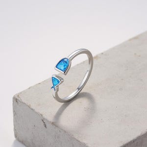 925 Sterling Silver Fish Ring, Open Adjustable Blue Enamel Design, Cute Animal Ring, Hypoallergenic Jewelry Gift, Girls Birthday Present