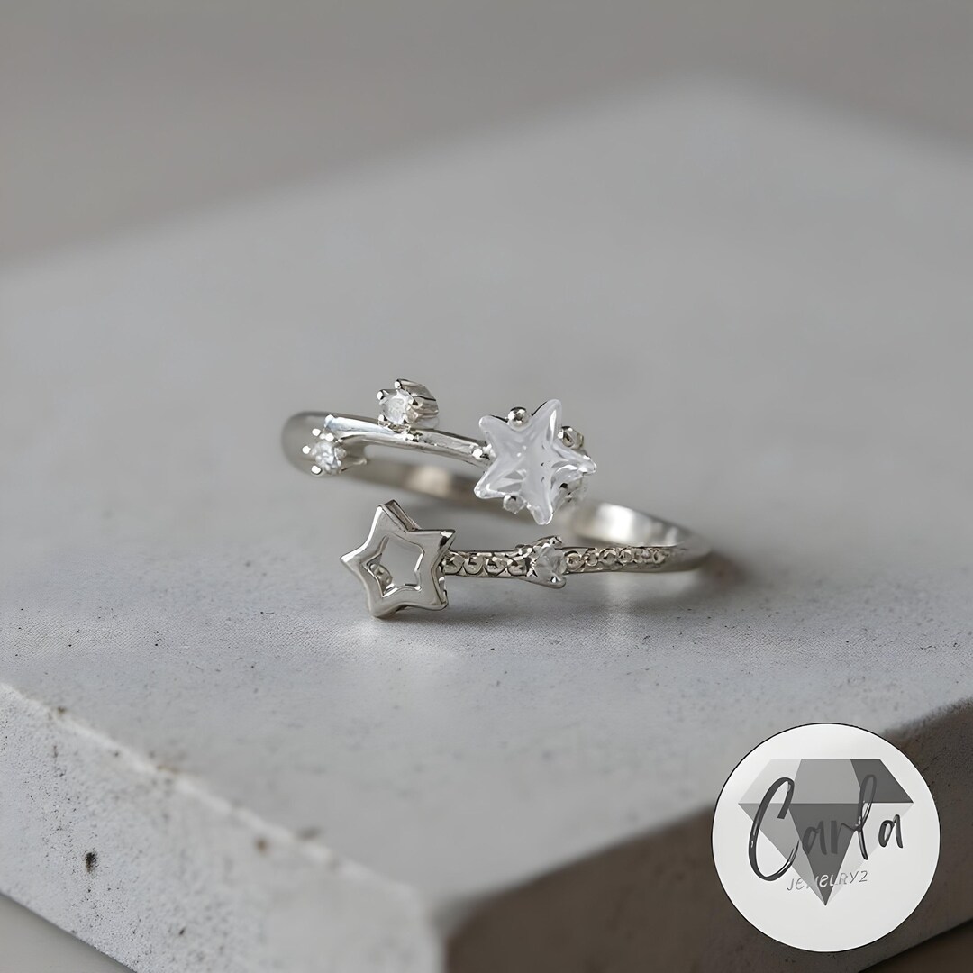 Dainty Shooting Star Silver, Five Pointed Star Rings for Women, Open ...