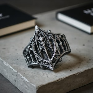 Gothic castle ring, medieval cathedral ring,fantasy architecture jewelry, antique silver ring, gothic arch ring, creative retro gift for him
