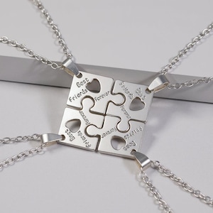 4 Pcs set Best Friends Pendants Necklaces, Set of 4 Friendship Choker Necklaces, BFF Gifts, Friendship Gifts, Love Heart Jewelry Gifts