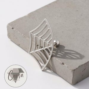 Pair Punk Spider Web Earrings, Silver Gothic Helix Jewelry, Halloween Witchy Cartilage Stud, Punk Tattoo Piercing Gift, Creative Jewelry