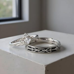 Knight and Princess 925 sterling silver zircon ring, Couple Rings gift for him and her rings promise ring, gift for her