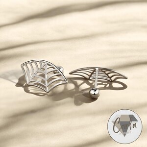 Pair Punk Spider Web Earrings, Silver Gothic Helix Jewelry, Halloween Witchy Cartilage Stud, Punk Tattoo Piercing Gift, Creative Jewelry