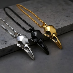 Gothic Raven Skull Pendant Necklace - Nordic Viking Stainless Steel Jewelry for Men & Women - Emo Punk Chain, gothic jewelry Skull Necklace