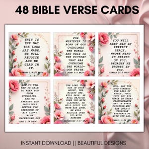 48 tarjetas con versículos bíblicos, tarjetas con las Escrituras, imprimibles de autocuidado, versículos para memorizar, imprimibles de estudio bíblico, imprimibles, 48 tarjetas con versículos alentadores