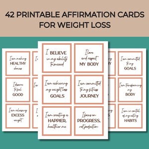 42 Afirmaciones de pérdida de peso imprimibles, Tarjetas de afirmación de pérdida de peso, Tarjetas de afirmación positiva, Tarjetas de afirmación para bajar de peso