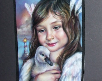 The UGLY DUCKLING original pastel painting illustration Tanya Bond totem oracle fairy tale swan fledgling angel