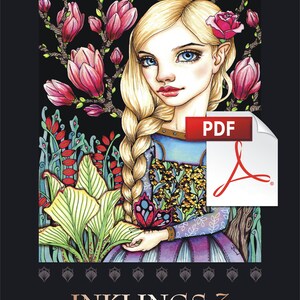 PDF INKLINGS 3 colouring for adults instant DOWNLOAD printable file fairy tale fantasy fashion princess girl animals birds dragon design image 2