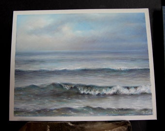 ATLANTIC original pastel painting illustration Tanya Bond Irish seascape cold day county Kerry beach Tralee