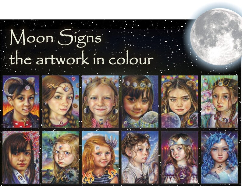 PDF Moon Signs grayscale collection colouring book for adults instant DOWNLOAD printable file astrology illustration by Tanya Bond coloring image 3