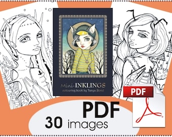 PDF mini-INKLINGS colouring for adults instant DOWNLOAD printable file fairy tale fantasy fashion princess girl animals birds bee mermaid