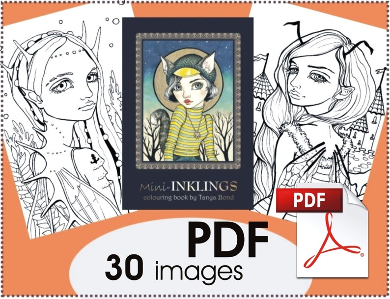 PDF mini-INKLINGS colouring for adults instant DOWNLOAD printable file fairy tale fantasy fashion princess girl animals birds bee mermaid image 1