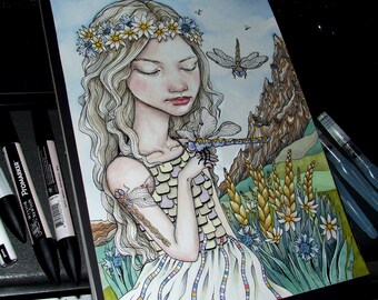Dragonflies - original pen and ink illustration by Tanya Bond
