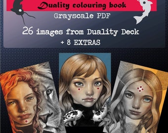 PDF based on my Duality artwork grayscale collection colouring book for adults instant DOWNLOAD printable file coloring portraits