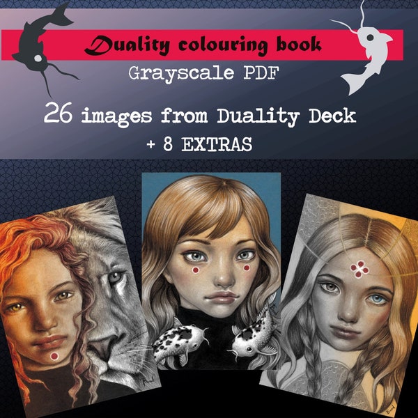 PDF based on my Duality artwork grayscale collection colouring book for adults instant DOWNLOAD printable file coloring portraits