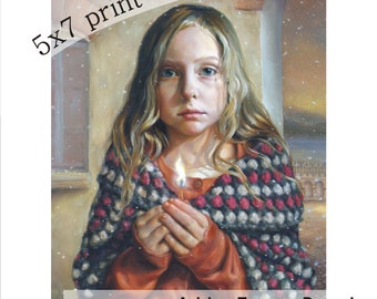 The Little Match Girl - 5x7 print of an original pastel illustration by Tanya Bond girl fairy tale matchstick Hans Christian Andersen