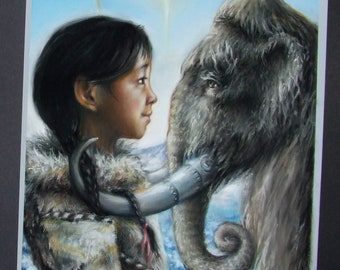 Mammoth - original art by Tanya Bond - fantasy illustration pastels girl pop surrealism - child portrait - spirit animal