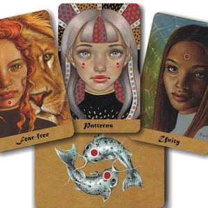Duality Deck - kunstenaarsorakeldek en boekje met kaartbetekenissen, geïllustreerd en geschreven door Tanya Bond tarotgodin grote ogen fantasiekunst