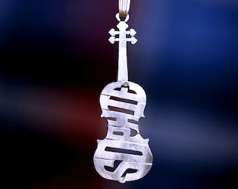 Handmade Sterling Silver Violin Name Necklace, Personalized Jewelry