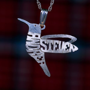 bird necklace hummingbird pendant silver 925 personalized name initials letters custom hand made 14k gold