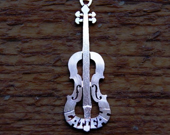 Handmade Sterling Silver Personalized Violin Necklace, Music Jewelry