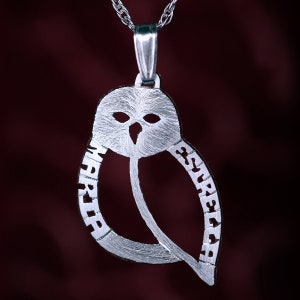 Colar de pássaro com pingente de coruja, prata 925, nome personalizado, iniciais, letras, feito à mão, ouro 14k