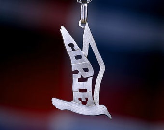 Handmade Silver Seagull Necklace, Personalized Name Pendant