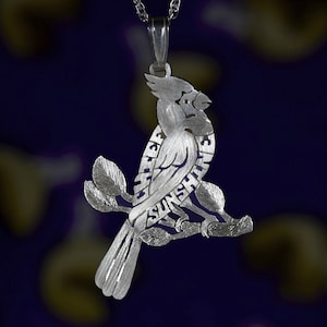 Colar de pássaro cardeal pingente prata 925 nome personalizado iniciais letras personalizado feito à mão prata esterlina sólida CHEFE SUNSHINE