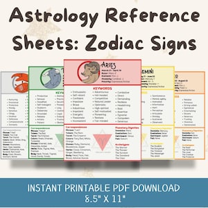 Zodiac Sign Reference Sheets: Astrology Guide Bundle (Digital Download)