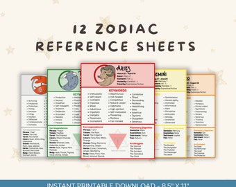 Astrology Guide Bundle: Zodiac Sign Reference Sheets | Printable Astrology Keywords | Zodiac Cheat Sheet