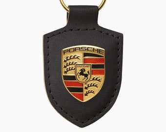 Genuine Porsche Crest Keyring Key Chain Leather