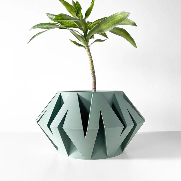 Neptune planter pot, with drainage tray and stand, unique home decor