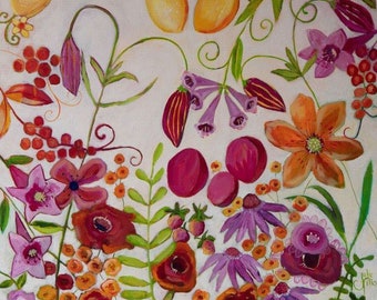 May Flowers 24x24 Acrylic painting Pink Orange Yellow by Julie Fillo