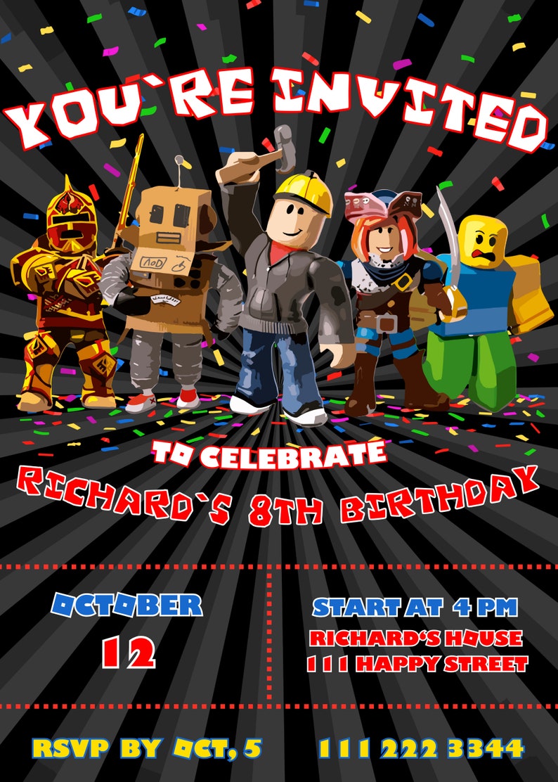 Roblox Birthday Party Invitation Editable Template Canva Invite Kids ...