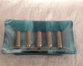 Blue and Silver Rectangle Soap Dish