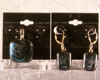 Dark Blue Snowman Pendant and Earring Set
