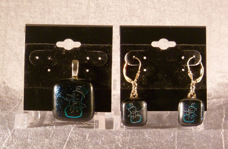 Dark Blue Snowman Pendant and Earring Set