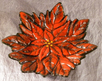 Poinsettia Glass Dish, Winter Holiday Decor