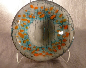 White, Turquoise and Orange Deep Bowl