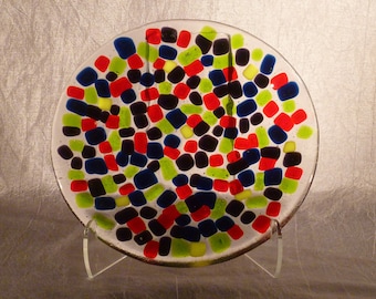 Multi Colored Fused Glass Plate