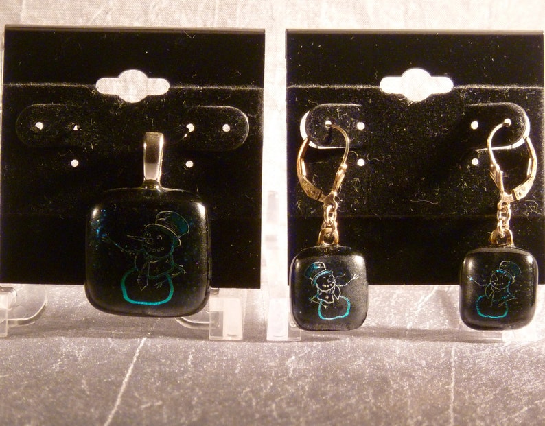 Dark Blue Snowman Pendant and Earring Set