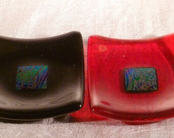 Dichroic Glass Trinket Dishes Red and Black Design