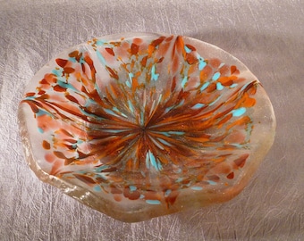 Rose and Turquoise Glass Dish